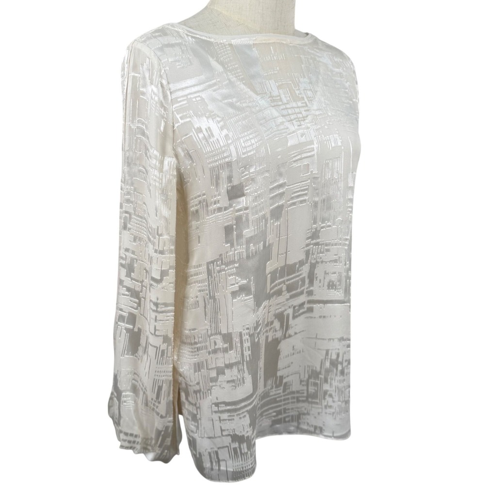 NWT WHBM 0 XS Mairi Burnout Shimmer Blouse Ecru Silk Blend Quiet Luxury Corpchic